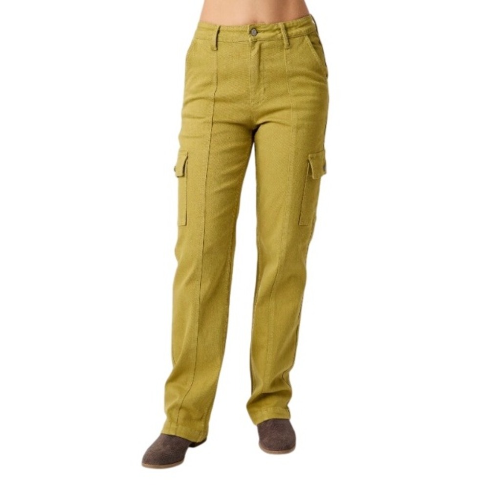 Judy Blue‎ Womens 26 High Rise Straight Leg Cargo Jeans in Matcha Green